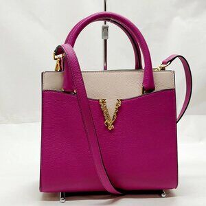 VERSACE Hand Bag Purple Leather mon-564-090825